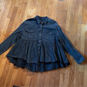 Free People dark wash Denim Button-Up Shirt